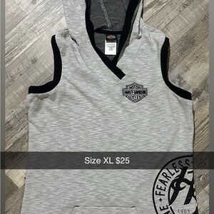 Harley-Davidson Light Gray Sleeveless Hoodie with Black Trim